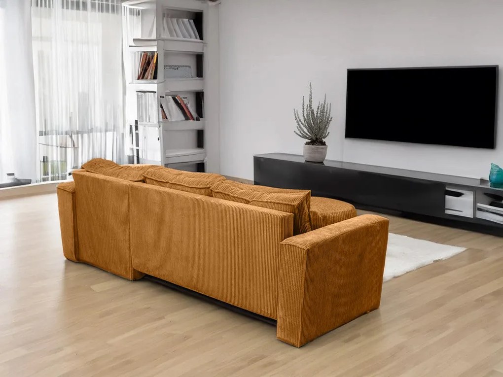 Canapea colt extensibila SMART COSARO mustar, cu colt bilateral + 2 perne CADOU