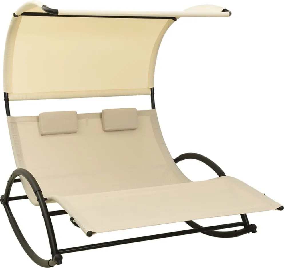 vidaXL Șezlong de plajă dublu cu baldachin, crem, textilenă