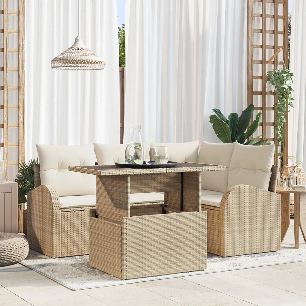 vidaXL Set de canapele pentru grădină cu pernă 5 pcs Bej Rattan poli