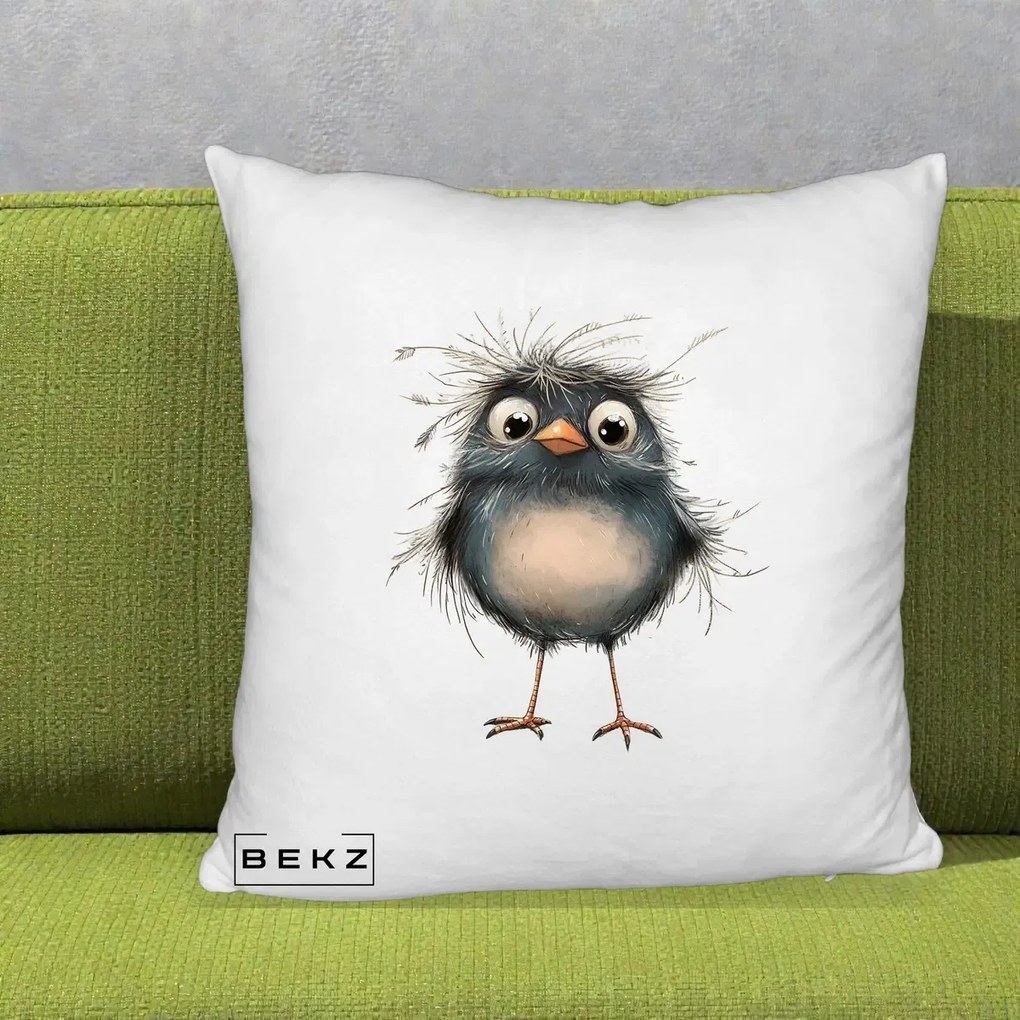 Perna Decorativa Pui Negru Zbarlit cu Pene Fine, 40x40 cm, Alb Pufos, Husa Detasabila, Perna Inclusa, BEKZ®