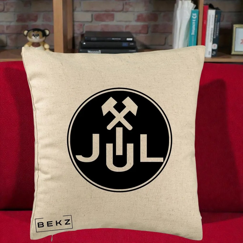 Perna Personalizata JUL Jiul Lupeni Fotbal, 40x40 cm, Bej, Husa Detasabila, Perna Inclusa, BEKZ®