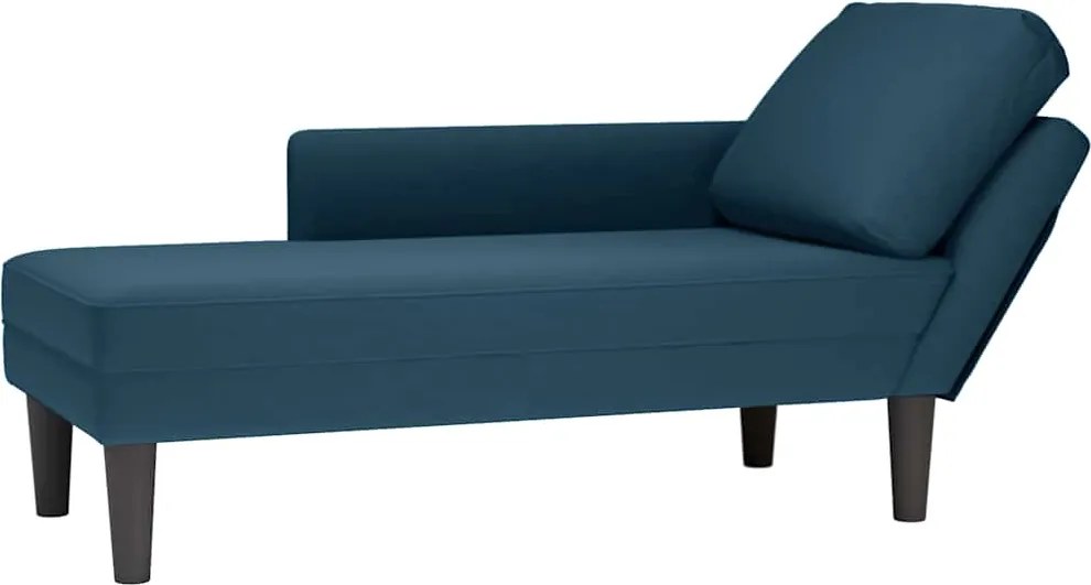 vidaXL Șezlong cu pernă și cotieră dreapta, albastru, catifea