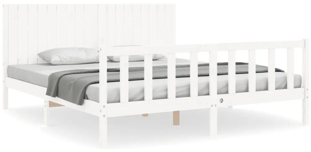 3192962 vidaXL Cadru de pat cu tăblie Super King Size, alb, lemn masiv