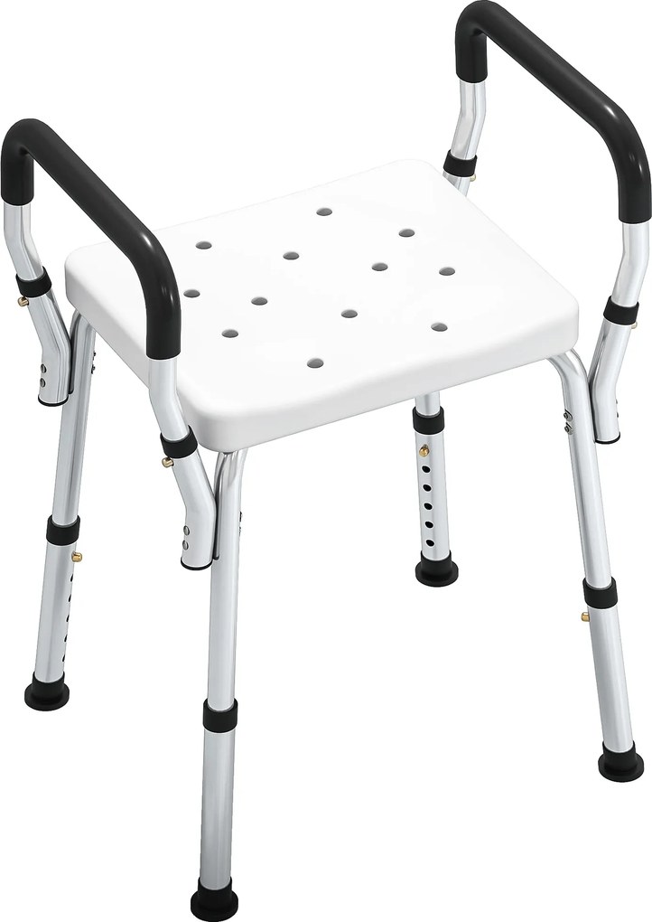 HOMCOM Taburet de duș pentru persoane în vârstă și cu dizabilități cu mânere, înălțime reglabilă, tălpi antiderapante, alb | Aosom Romania
