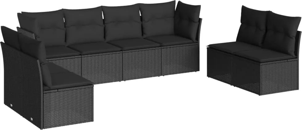 vidaXL Set mobilier de grădină cu perne, 8 piese, negru, poliratan