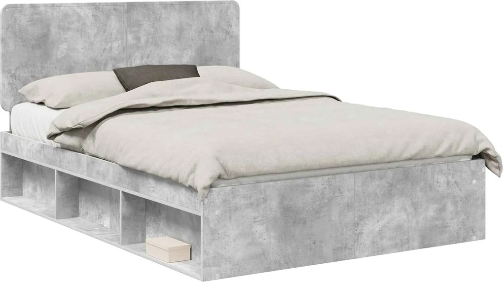 vidaXL Cadru de pat cu headboard Beton 160 x 200 cm Lemn de pin masiv