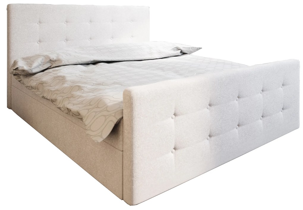 Pat matrimonial Boxspring 140 cm Milagros 1 (bej) ( cu saltea și sp. depozitare). 1046735