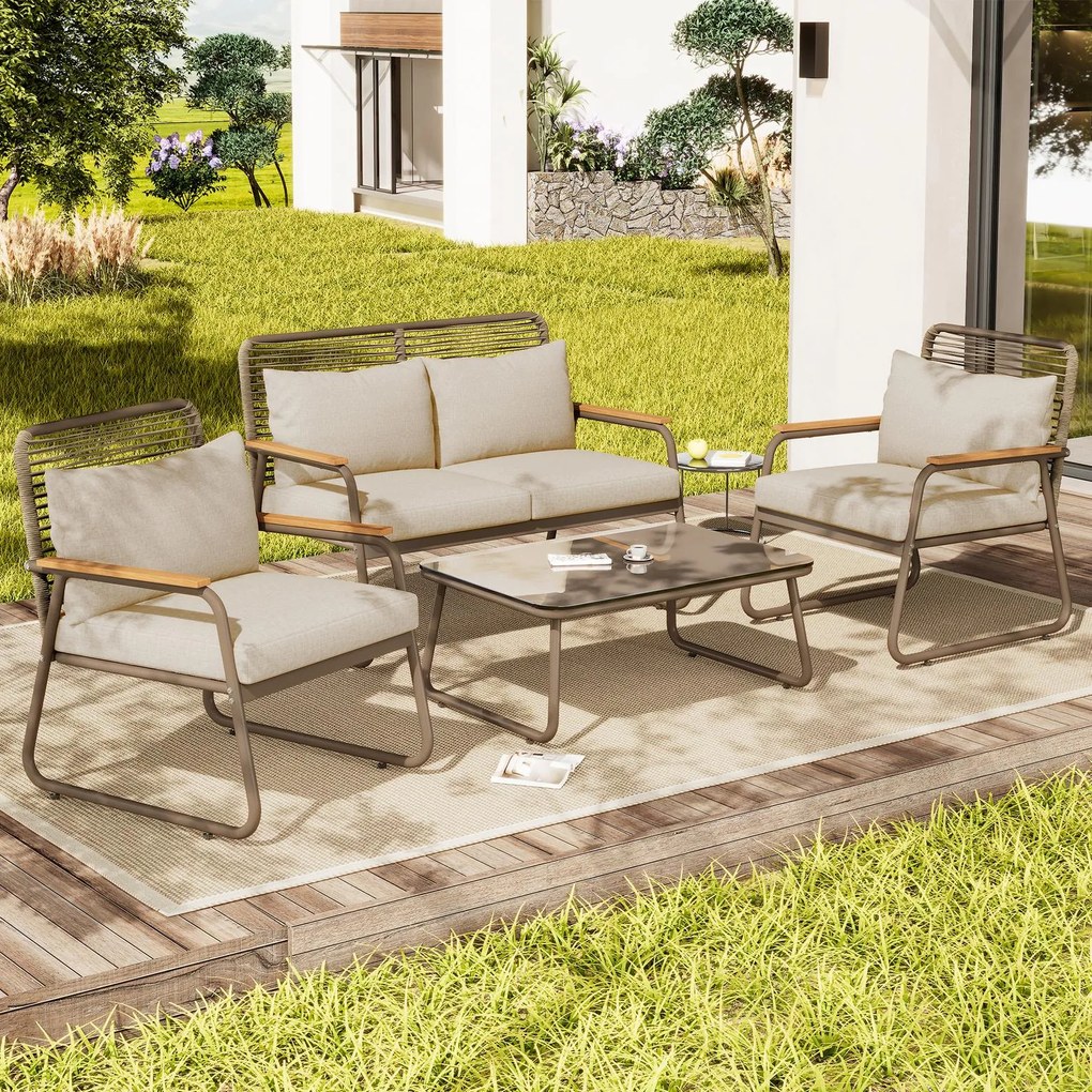 Set lounge de grădină pentru 4 persoane, Bej | Aosom Romania