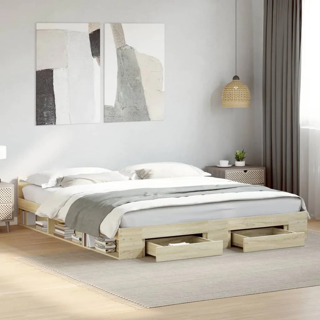 vidaXL Cadru de pat cu sertare stejar sonoma 200x200 cm lemn prelucrat