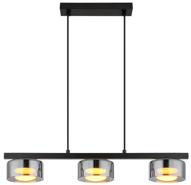 Lustra suspendata din metal negru cu sticla fumurie HIGGINS 3L