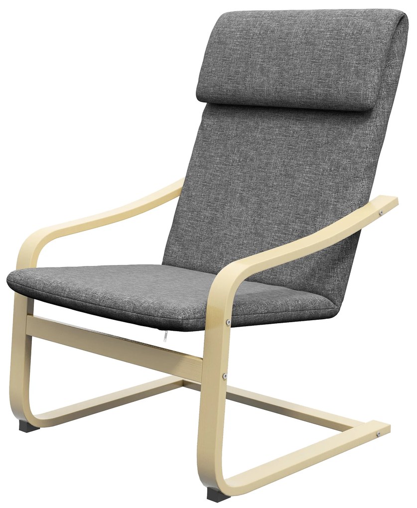 HOMCOM Fotoliu cu suport pentru gât și brațe, material de acoperire similar cu inul, structură din lemn, Gri + Natural | Aosom Romania