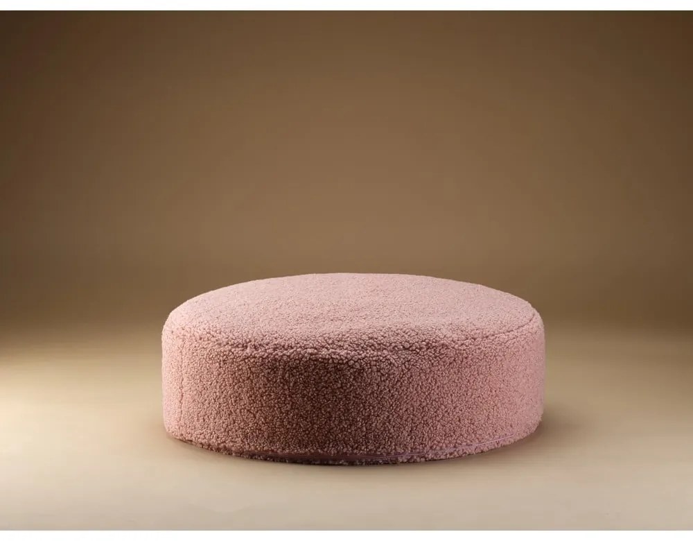 Fotoliu puf pentru copii roz cu tapițerie din țesătură bouclé Round – Wigiwama