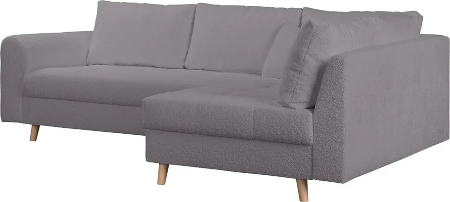 Colțar gri închis cu tapițerie din stofă bouclé (cu colț pe partea dreaptă) Ariella – Ropez