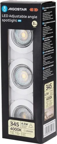 Aigostar - Set 3x spoturi LED încastrate, soclu GU10 1x/4,5W/230V 4000K, alb