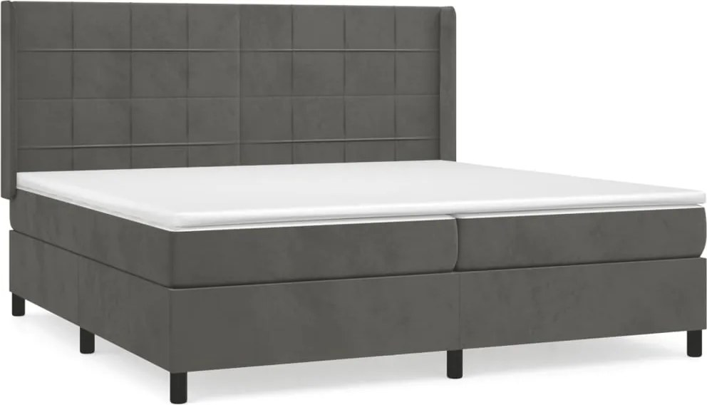 vidaXL Pat box spring cu saltea, gri închis, 200x200 cm, catifea