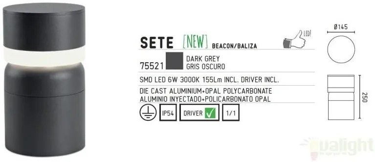 Stalp exterior IP54, LED H-25cm Sete 75521