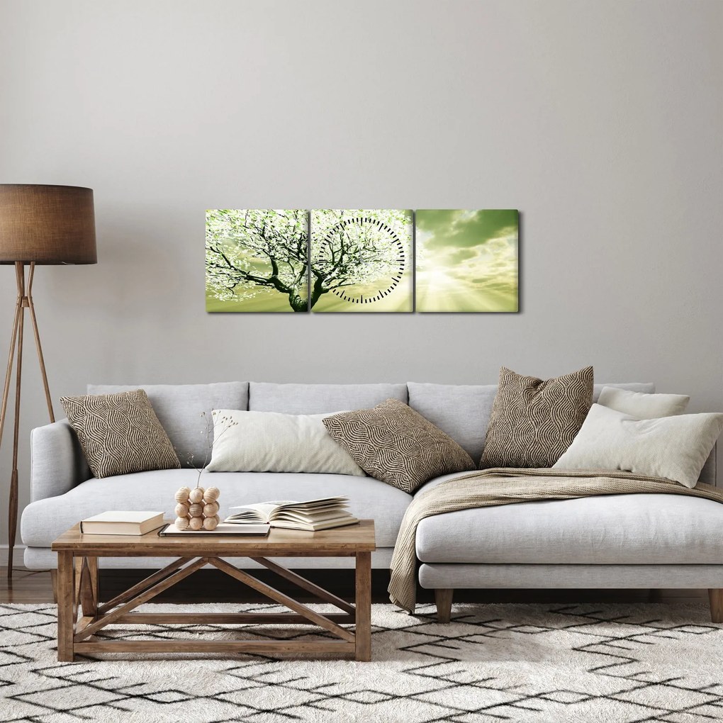 Tablou cu copaci pe luncă (cu ceas) (90x30 cm)