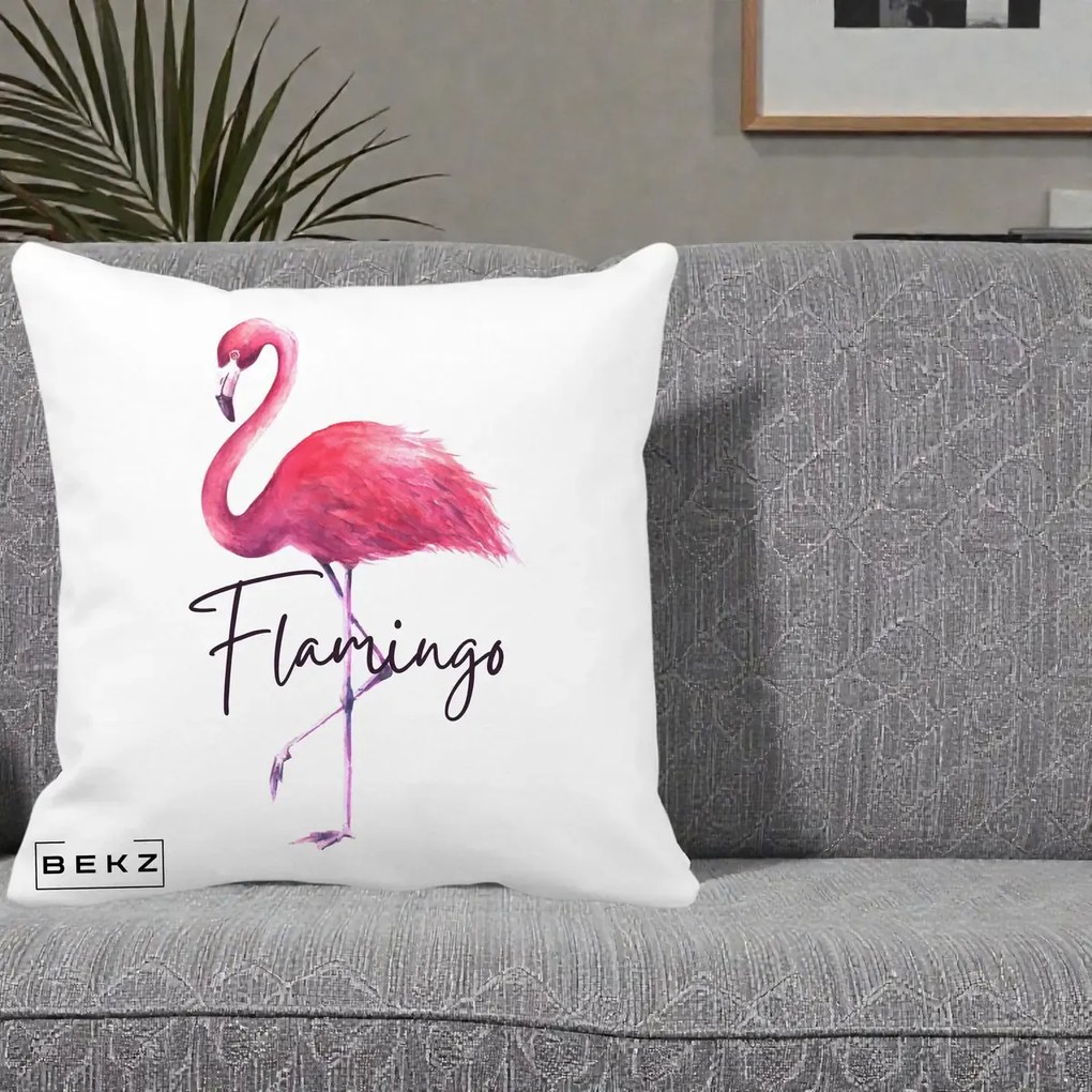 Perna Decorativa Flamingo Acuarela, 40x40 cm, Alba Mata, Husa Detasabila, Perna Inclusa, BEKZ®