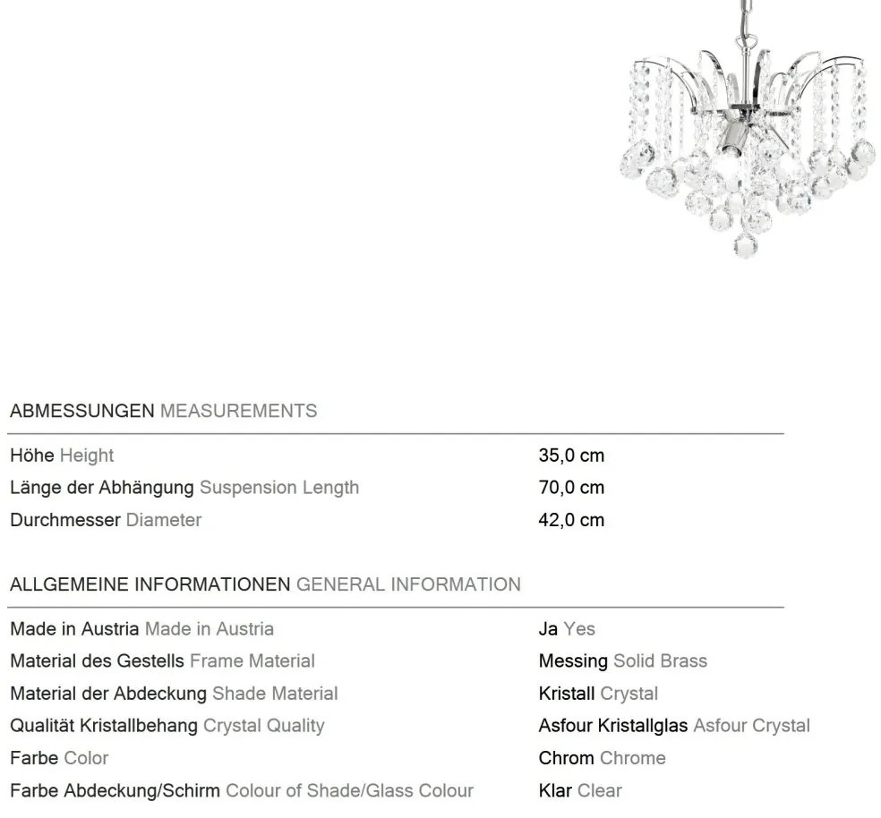 Candelabru cristal Asfour design lux KRISTALL KLASSISCH 3L chrome plated/clear