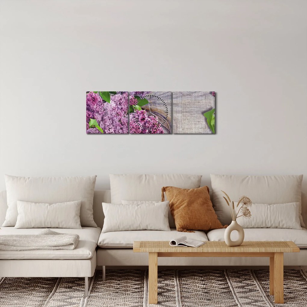 Tablou - Flori de liliac (cu ceas) (90x30 cm)