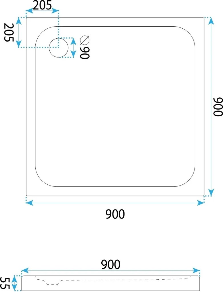 Cada pentru dus din acril Rea Belmond White 90x90