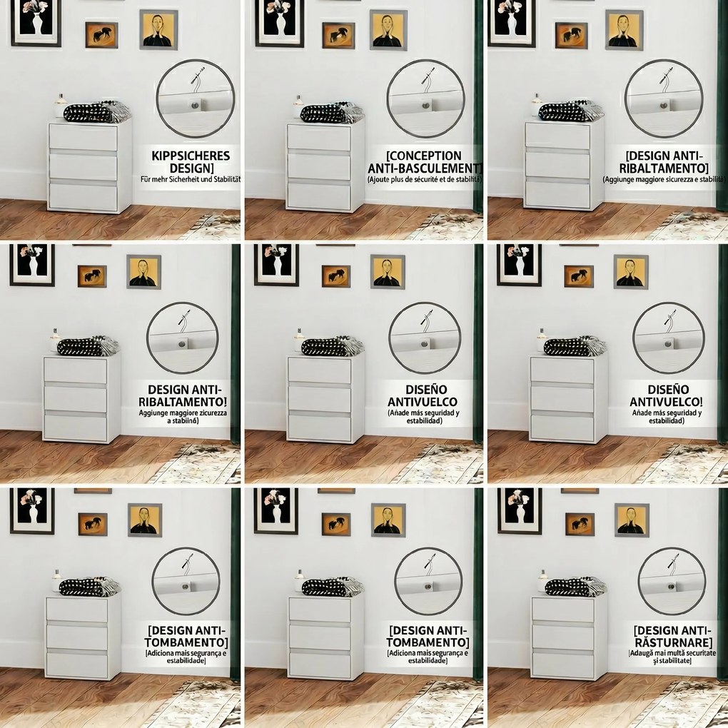HOMCOM Comodă Modernă pentru Dormitor cu 3 Sertare, 40x30x50,5 cm, Alb | Aosom Romania