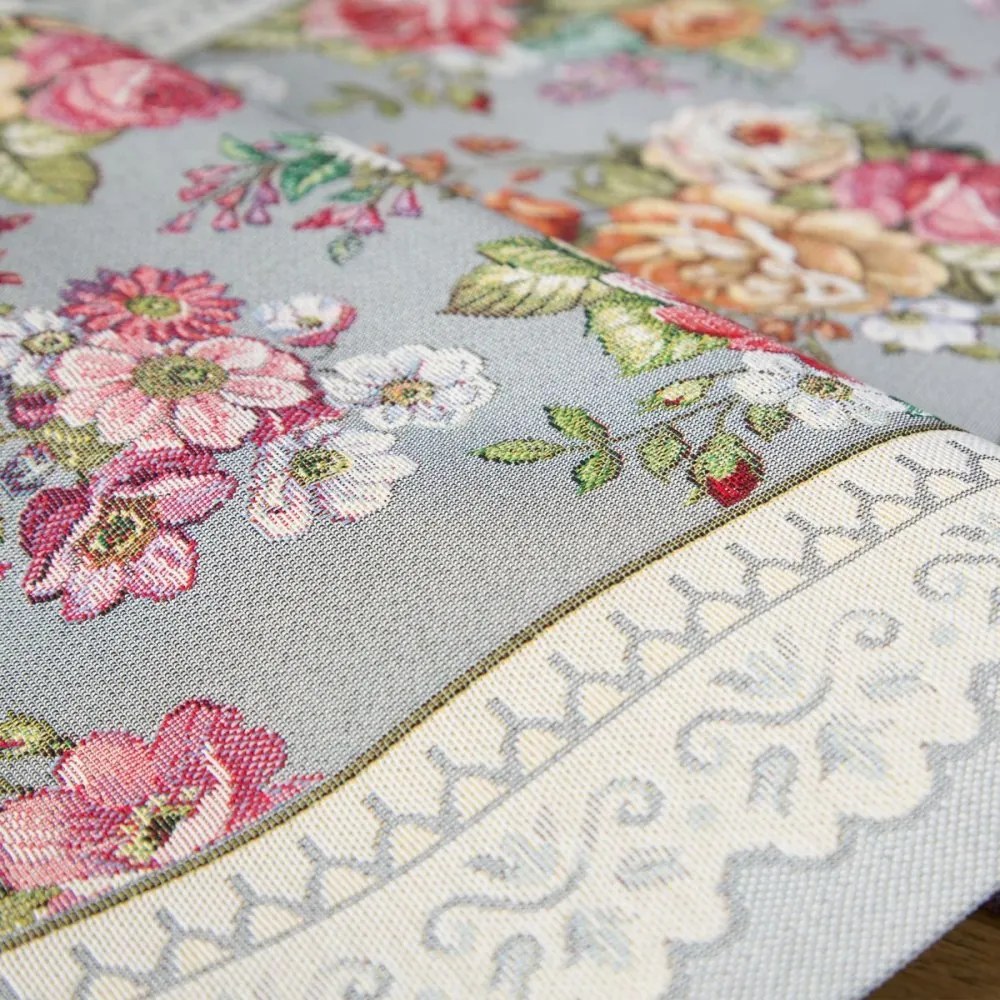 Traversa pentru masa tapițerie gri cu model romantic de flori țesute Latime: 40 cm | Lungime: 100 cm