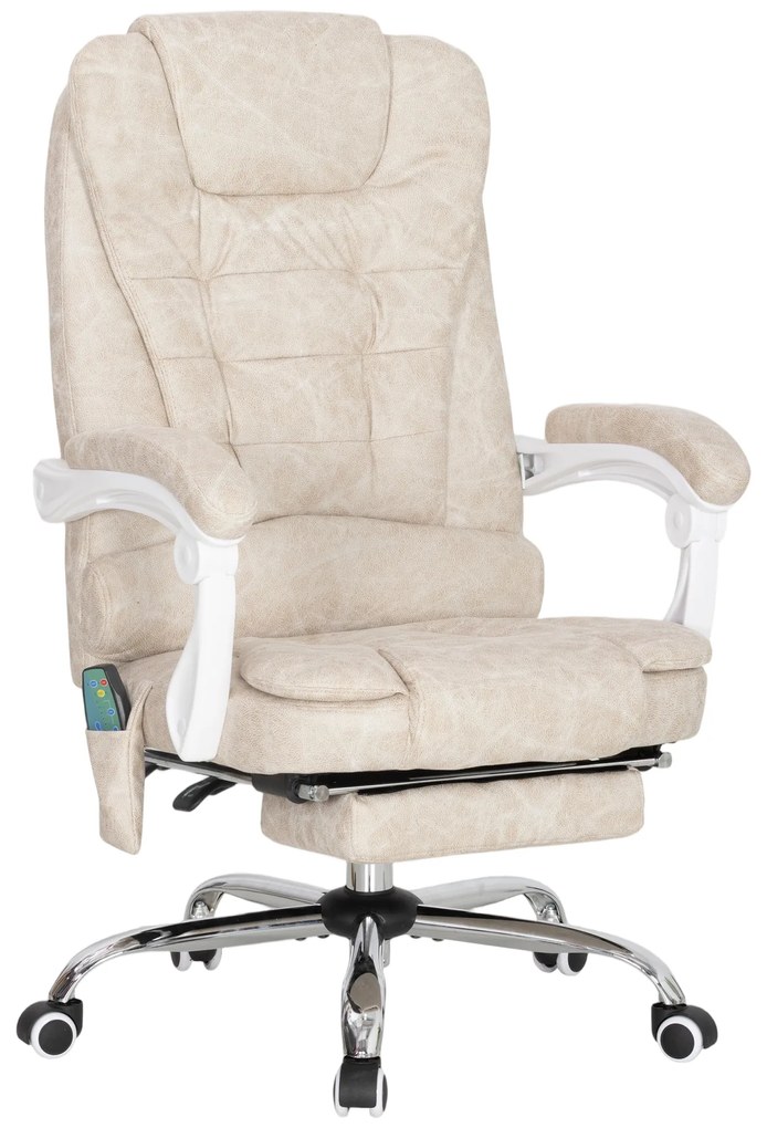 Vinsetto Fotoliu de birou cu masaj și încălzire, scaun de birou, înălțime reglabilă, spătar rabatabil, 65x70x111-119cm, crem | Aosom Romania