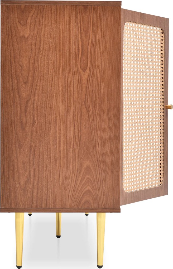 Comodă modernă cu 2 uși și 3 sertare, raft reglabil, pentru living și dormitor, 150x40x90 cm, Culoare naturală