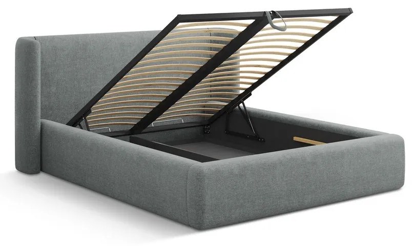 Pat matrimonial gri închis tapițat cu spațiu de depozitare cu somieră 160x200 cm Jason – Windsor &amp; Co Sofas