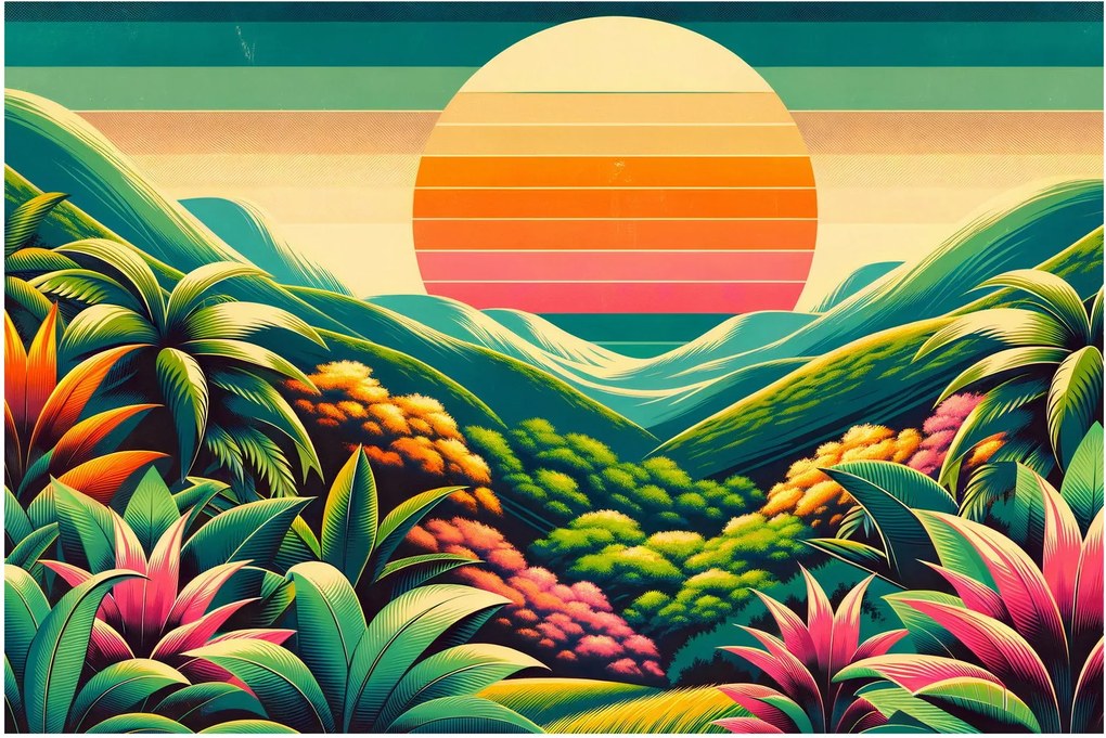 Tablou - Apus de soare multicolor (90x60 cm)