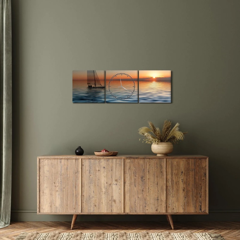 Tablou - Bărci cu vele pe mare (cu ceas) (90x30 cm)