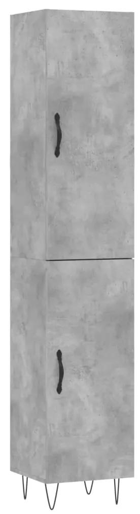 3198821 vidaXL Dulap înalt, gri beton, 34,5x34x180 cm, lemn prelucrat