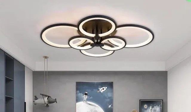 Lustră LED cu Telecomandă, Meda 4+2 cercuri,168W, Negru, 74 cm