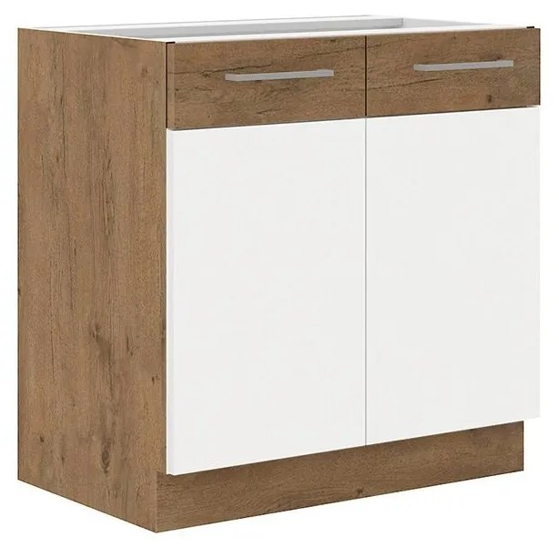 Dulap sub chiuvetă 80 ZL 2F BB Woody (Stejar lancelot + Alb lucios). Promo -17%. 1070165