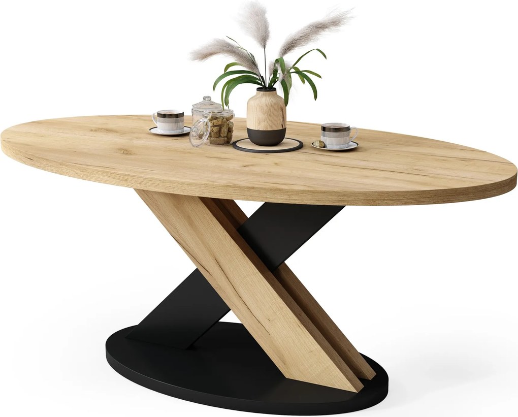 Mazzoni Măsuță de cafea ovală LOXA Stejar Craft Auriu / Negru - MĂSUȚĂ DE CAFEA 120x65 cm
