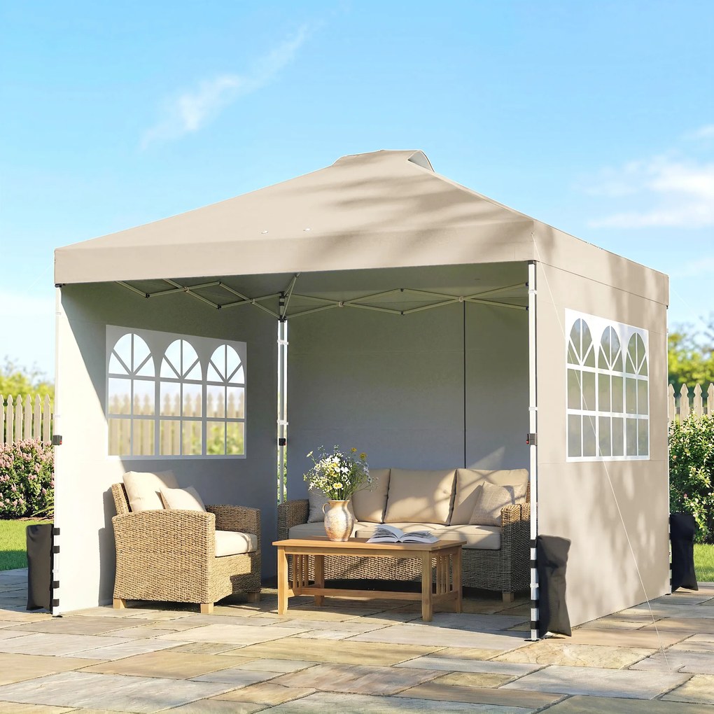 Outsunny Tonelă de grădină pop-up cort pliant înălțime reglabil 3 pereți laterali saci cu nisip geantă de transport 3 x 3 m crem | Aosom Romania
