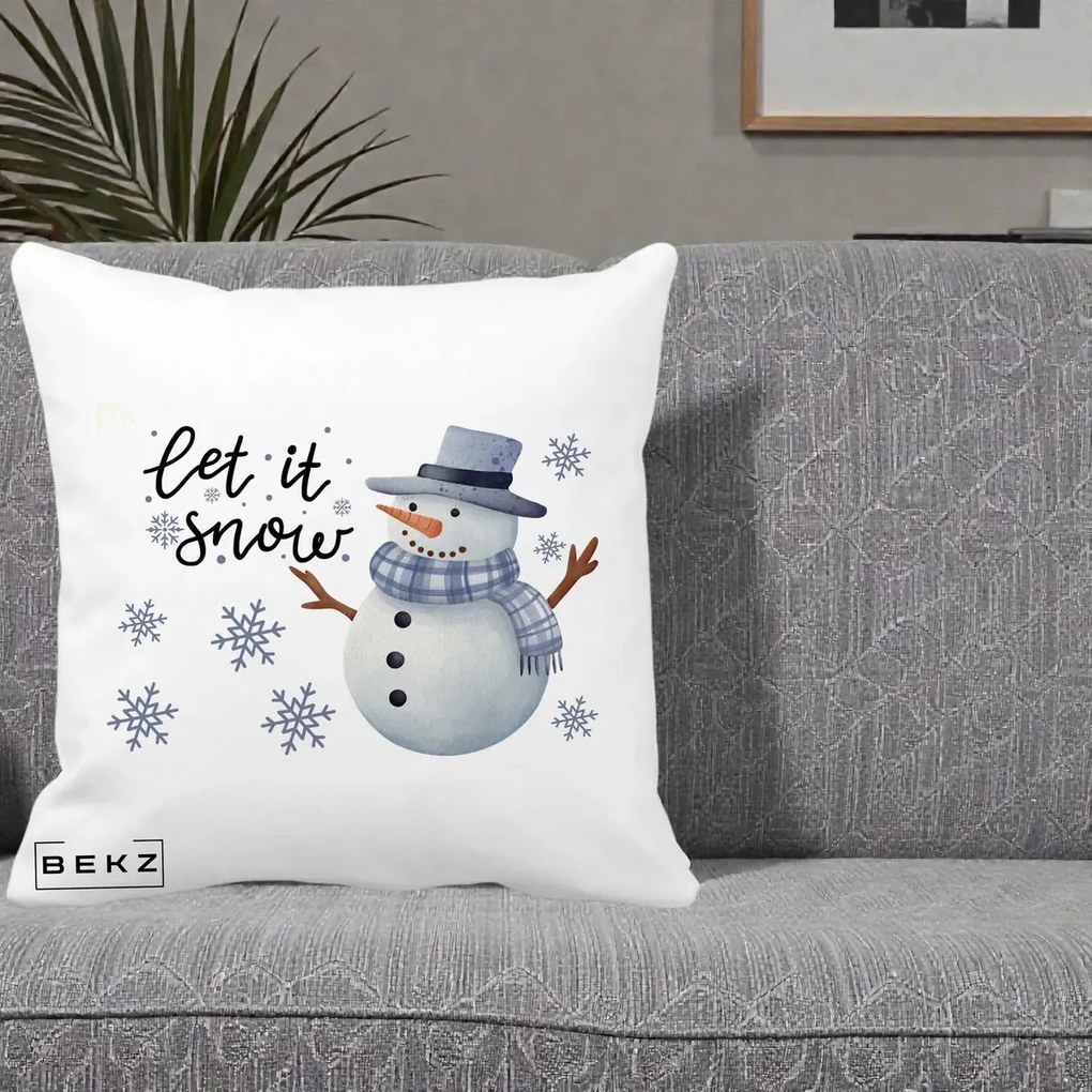 Perna Decorativa Let It Snow Om de Zapada, 40x40 cm, Alba Mata, Husa Detasabila, Perna Inclusa, BEKZ®