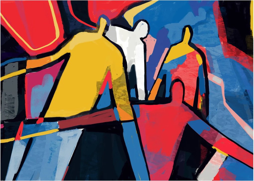 Tablou pe sticlă - Abstract bărbați (70x50 cm)