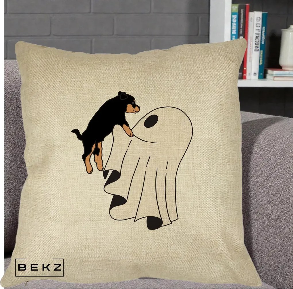 Perna Decorativa Caine Rottweiler Fantoma Halloween, 40x40 cm, Crem, Husa Detasabila, Perna Inclusa, BEKZ®