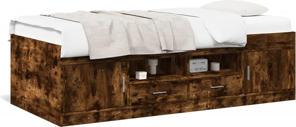 vidaXL Pat de zi cu sertare fără saltea, stejar fumuriu, 90x200 cm