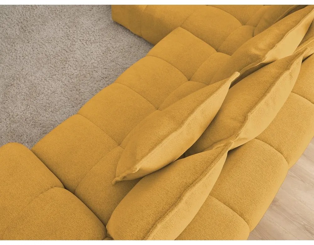 Colțar galben muștar extensibil/cu spațiu de depozitare cu tapițerie din chenille (cu colț pe partea stângă/cu șezlong) Everest – Bobochic Paris