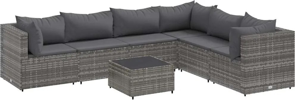 vidaXL Set mobilier de grădină cu perne, 7 piese, gri, poliratan