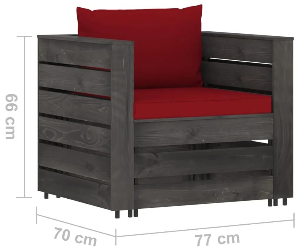 Set mobilier gradina cu perne, 7 piese, gri, lemn tratat wine red and grey, 7