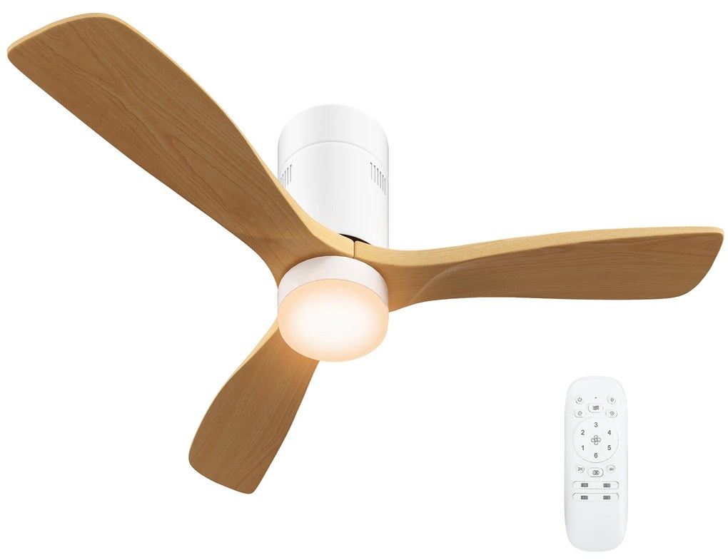HOMCOM Ventilator de tavan cu lumină LED, 6 viteze, telecomandă, Maro deschis | Aosom Romania