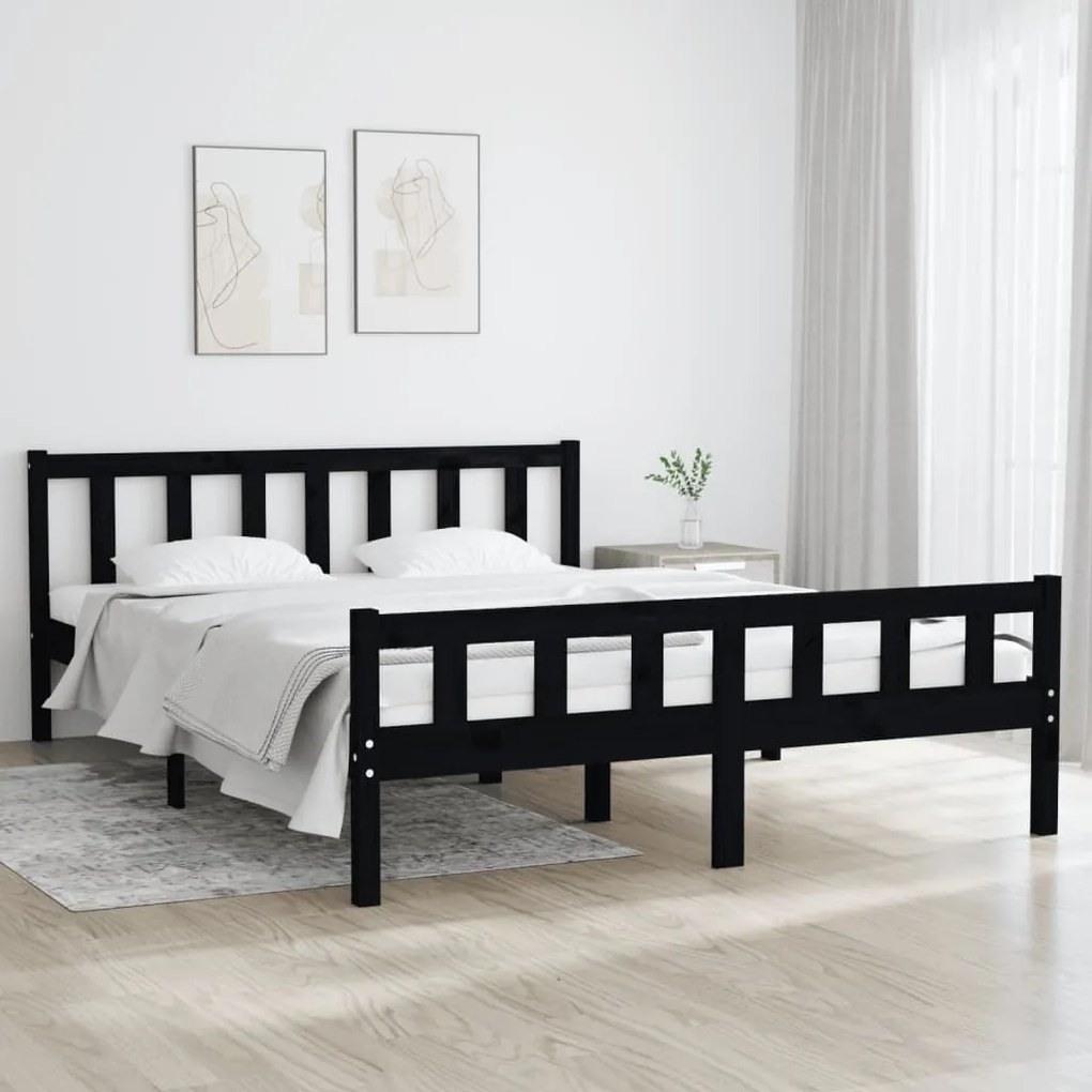 810678 vidaXL Cadru de pat, negru, 120x200 cm, lemn masiv de pin