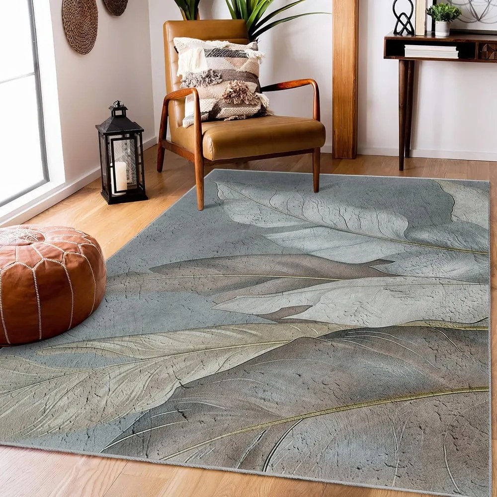 Covor tip traversă verde/gri lavabil 80x200 cm Dusty Leaves – Mila Home
