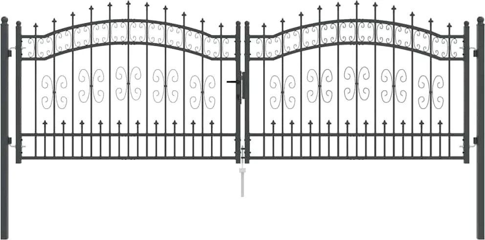 vidaXL Poartă din Gard cu Vârf de Lancă Gri 305 x 100 cm Oțel