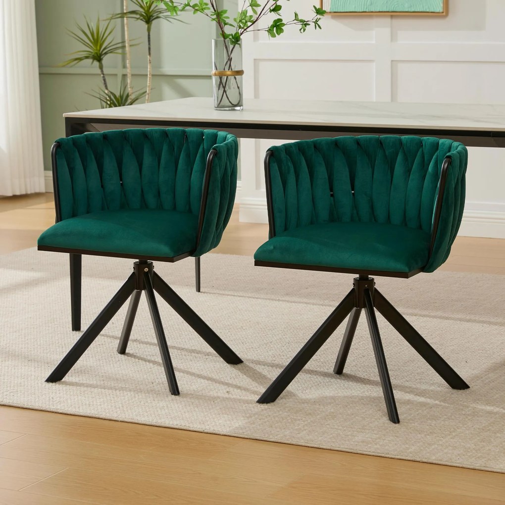 Set de 2 scaune pivotante din catifea, Smarald | Aosom Romania