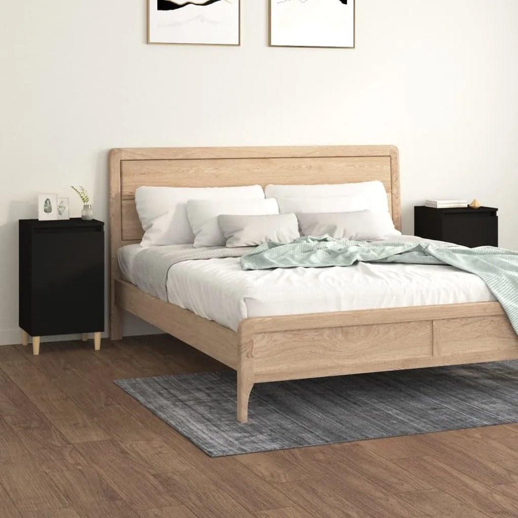 vidaXL Noptiere, 2 buc, negru, 40x35x70 cm, lemn prelucrat